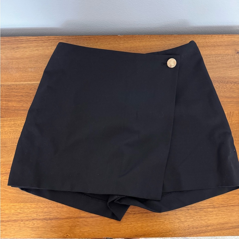 H&M Black Skort-Style Shorts with Asymmetrical Overlay